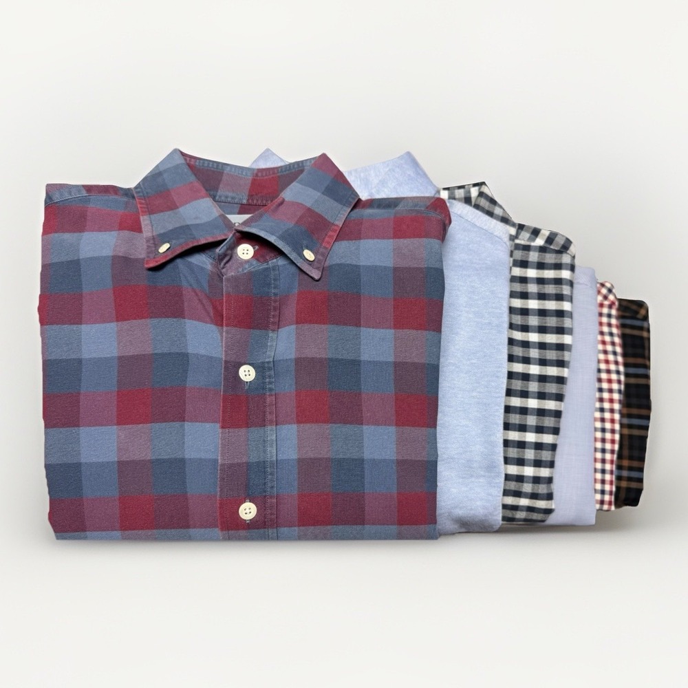 Lot of 6 LEDBURY Dress Shirts Men's Medium Spread Collar Multicolor Plaid